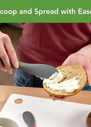 Tovolo Mini Scoop and Spread Tool for Kitchen Meal Prep Small Sandwich Spreader Spatula for Peanut Butter Jelly, Silicone BPA Free Dishwasher Safe Scooper Spreader, Thyme Green and Charcoal Gray