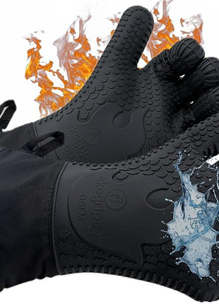 Ekogrips+ Premium Silicone Oven Mitts - Comfy, Waterproof, Heat Resistant BBQ Gloves for Grilling, Long Cuff for Added Protection, 5 Finger Dexterity, 3 Sizes, 4 Colors, L/XL, Black