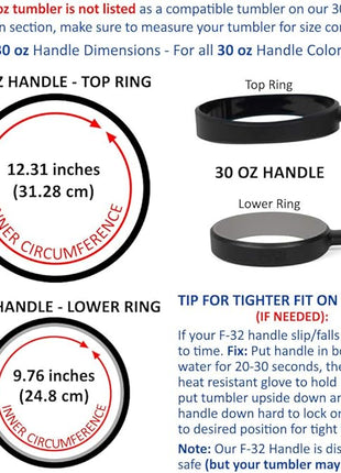 F-32 Handle - 19 COLORS - 30oz Size - Compatible with 30 oz YETI and 30 oz. OZARK TRAIL Tumbler Travel Mug (30OZ, STRAWBERRY RED)