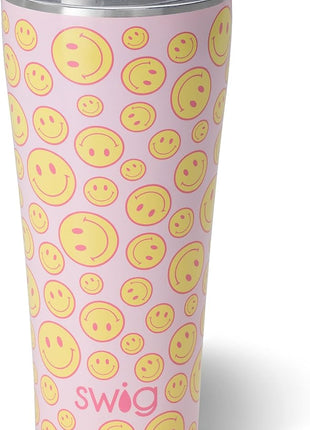 Swig Life 32oz Insulated Tumbler, Travel Coffee Tumbler with Lid, Cup Holder Friendly Travel Coffee Mug, Stainless Steel with Lid (Oh Happy Day)