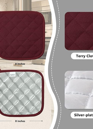 Joyhalo 4 Pack Pot Holders for Kitchen,Cotton Oven Holder with Great Heat Resistance,Non Slip Hot Pads for Kitchen Clearance,Dark Red