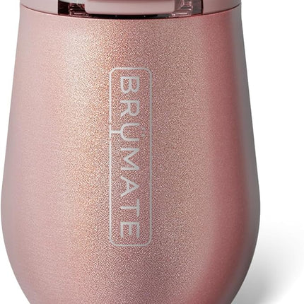 BrüMate Uncork'd 100% Leak-Proof 14oz Insulated Wine Tumbler with Lid - Vacuum Insulated Stainless Steel Wine Glass - Perfect For Travel & Outdoors (Glitter Rose Gold)