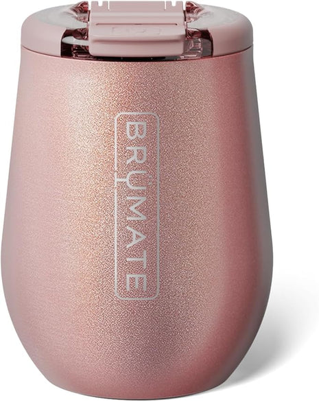 BrüMate Uncork'd 100% Leak-Proof 14oz Insulated Wine Tumbler with Lid - Vacuum Insulated Stainless Steel Wine Glass - Perfect For Travel & Outdoors (Glitter Rose Gold)