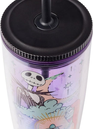 Silver Buffalo Disney Nightmare Before Christmas “Forever and Always” Spill Resistant Plastic Tumbler Featuring Jack Skellington and Sally, 20 Ounces