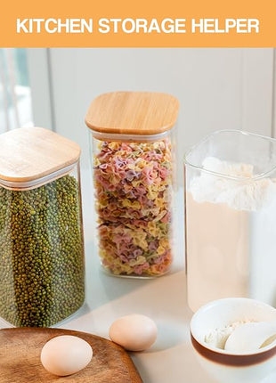 Glass Storage Jars 6 Pack -50oz (10cmx20cm)Clear Glass Food Storage Containers with Airtight Bamboo Lid Stackable Kitchen Canisters for Candy,Cookie,Rice,Sugar,Flour,Pasta,Nuts and Spice Jars(Square)
