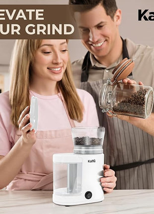 Kaffe Electric Burr Coffee Grinder (5.5oz) w/Adjustable Coarseness Settings - Flat Burr - [New Upgraded Motor ] - Precision Coffee Bean Grinder for Home Use - White