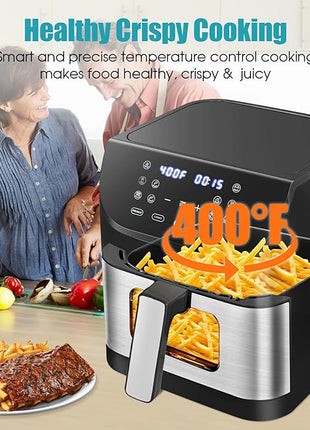 Air Fryer TINPOO 6.2 QT Oilless Large Capacity 1500W Oven Air Fryers Healthy Cooker with 10 Preset, Visual Cooking Window, Non-Stick Basket