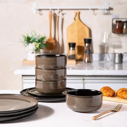 LERATIO Ceramic Dinnerware Sets for 4,Porcelain Plates and Bowls Sets,Microwave & Dishwasher & Oven Safe,Scratch Resistant Dishes Sets-Service for 4 (12pcs)-Mordern-coffee