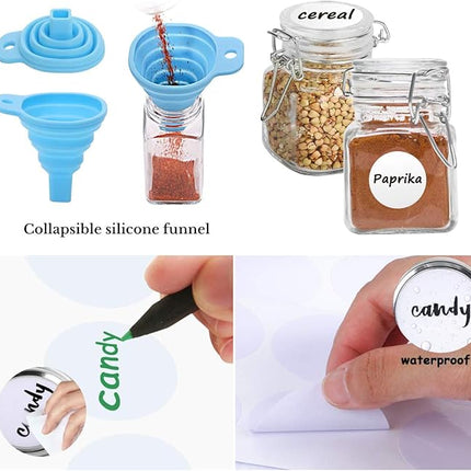 SPANLA Spice Jars, 12 Pack 4oz Small Glass Jars with Airtight Hinged Lid, With 12 Spice Labels & Silicone Funnels, Airtight Glass Jars for Spices, Art Craft Storage (12 Pack)