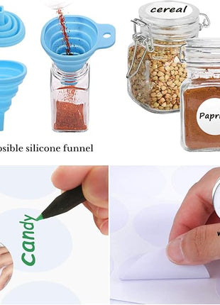 SPANLA Spice Jars, 24 Pack 4oz Small Glass Jars with Airtight Hinged Lid, With 24 Spice Labels & Silicone Funnels, Airtight Glass Jars for Spices, Condiments Herb Seasoning Art Craft Storage