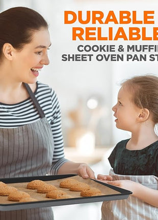 NutriChef 8-Piece Nonstick Stackable Bakeware Set - PFOA, PFOS, PTFE Free Baking Pans Set w/Non-Stick Coating, 450°F Oven Safe, Round Cake, Loaf, Muffin, Wide/Square Pans, Cookie Sheet (Gray)