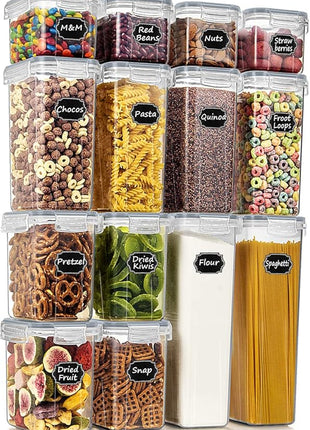 Wildone Airtight Food Storage Containers with Lids, 14PC Plastic Kitchen Containers Storage Set for Pantry Organization and Storage, Cereal, Flour and Sugar Containers, Include 20 Labels & Pen