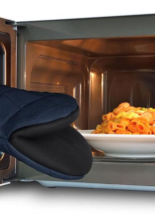 1 Pair Short Oven Mitts, Heat Resistant Silicone Kitchen Mini Oven Mitts for 500 Degrees, Non-Slip Grip Surfaces and Hanging Loop Gloves, Baking Grilling Barbecue Microwave Machine Washable