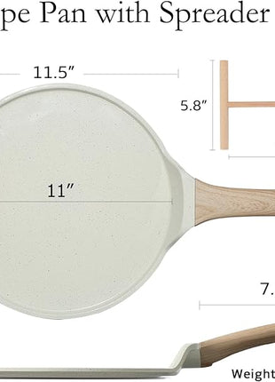 ESLITE LIFE 11 Inch Crepe Pan with Spreader, Nonstick Ceramic Flat Skillet Dosa Tawa Comales Para Tortillas Pancake Pan, PTFE & PFOA Free, White