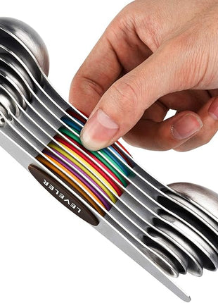 Magnetic Measuring Spoons Set of 8 Stainless Steel Dual Sided Stackable Measuring Spoons Nesting Teaspoons Tablespoons for Measuring Dry and Liquid Ingredients