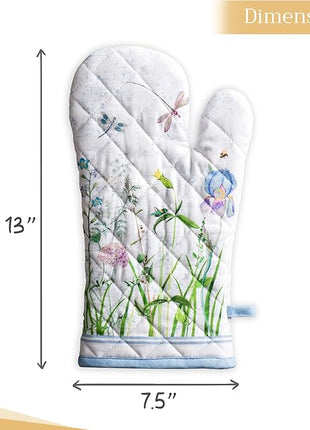 Maison d' Hermine Oven Gloves 100% Cotton Oven Mitt 7" x 13" with Loop Heat Resistant, BBQ, Cooking Gloves, Baking, Grilling, Kitchen, Handling Hot Pans Spring/Summer (Pack of 1, Fleurs De Mai)