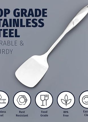 Zulay Kitchen Stainless Steel Solid Turner - 15” Large Metal Spatula for Cooking, Frying & Grilling - Durable, Heat-Resistant & Dishwasher Safe Kitchen Utensil for Everyday Use