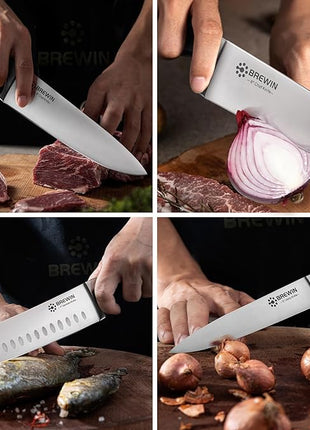 Brewin Professional Kitchen Knives, 3PC Chef Knife Set Sharp Knives for Kitchen High Carbon Stainless Steel, Japanese Cooking Knife with Gift Box