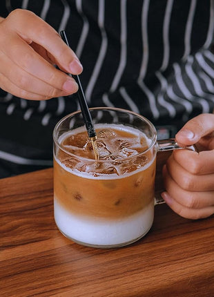 LUXU Glass Coffee Mugs Set of 4,14 oz Clear Coffee Cups,Hand Blown&Seamless Design,Heat Resistant and Explosion-Proof,Lightweight Tea Mugs with Anti Scald Handle Ideal for Home,Cafe