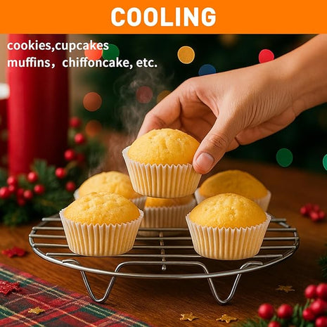 TamBee 2Pcs Cooking Rack Round 304 Stainless Steel Cooling Racks Baking and Cooling Steamer Rack w Stand Cookware for Air Fryer Pressure Cooker Canning (7&8 Inch)