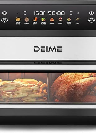DEIME Dual Zone Air Fryer 10.6 QT Double 1800W Large Capacity Oven Air Fryers Healthy Cooker with 8 Preset, Large AirFryer for Families Visual Cooking Window, Non-Stick Basket, Included Recipe