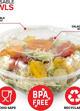 Stock Your Home 24oz Clear Plastic Salad Bowls with Lids Disposable (50 Pack) Small Takeout Container with Snap on Lid for Fruit Salads, Quinoa, Lunch and Meal Prep, Acai Bowl, To-Go Party Containers