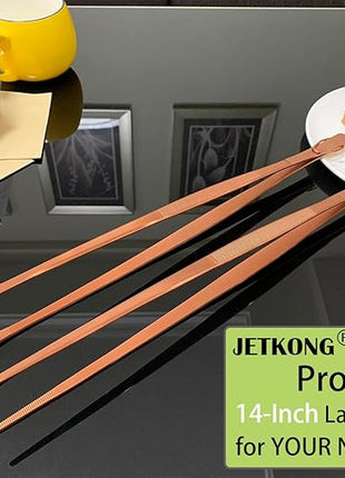 JETKONG 2 Pcs 14-Inch Kitchen Tweezers Extra Long Cooking Tweezer Tongs Stainless Steel Long Food Tweezers (Rose Gold)