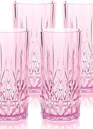 BELLAFORTE Shatterproof Tritan Tall Tumbler, Set of 4, 18oz - Myrtle Beach Drinking Glasses - Unbreakable Plastic Drinking Glasses for Gifting, Parties, New Year - BPA Free - Dishwasher Safe - Pink