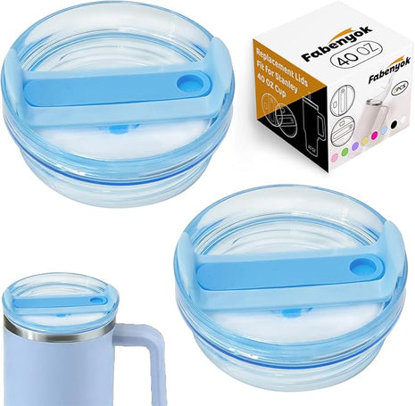 40 OZ Tumbler Lid Replacement Fit for Stanley Cup, 2 Pack Clear Replacement Lids Fit for Stanley Travel Tumbler, Spill Proof Tumbler Covers for Stanley Cup Accessories (Blue)