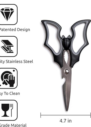 OTOTO Elizabat Kitchen Scissors - Halloween Goth Cute Bat Kitchen Shears, Gothic Scissors Utensils - Spooky Bats Halloween Gifts, Cute Gadgets