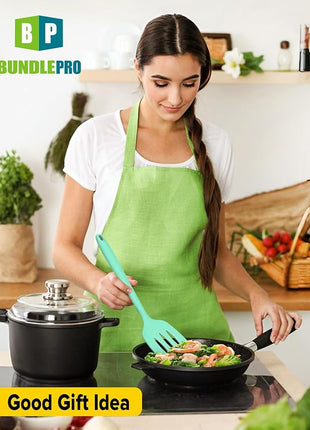 Pack of 2 Silicone Spatula Turners, Non Stick Slotted Kitchen Spatula Set, Heat Resistant BPA Free Kitchen Utensils, One-Piece Design, Suitable for Flipping Fish, Eggs, Steak, Pancakes (GREEN)