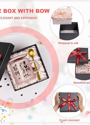 Cat Mom Gifts for Women, Cat Gifts for Cat Lovers - Best Cat Mom Ever - 14oz Pink Ceramic Marble Gold Pattern Coffee Mug with Gift Box, Christmas gifts for Crazy Cat Lady, Mom Wife Daughter Friends