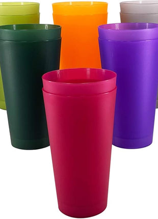 Premium 32-ounce Large Cups, Multicolor Plastic Tumblers BPA Free Set of 12 for Indoor Outdoor Use (Multicolors)