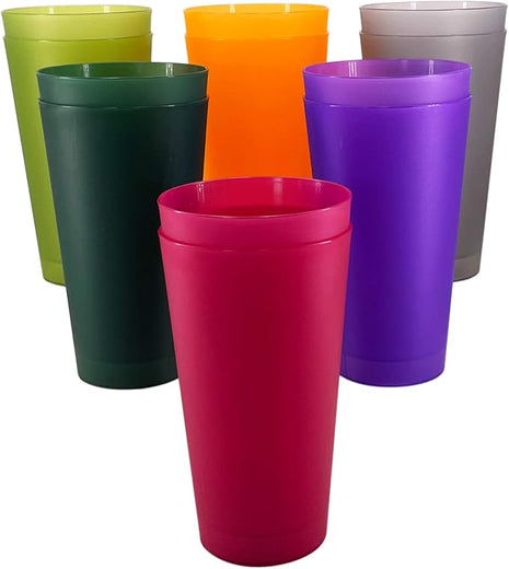 Premium 32-ounce Large Cups, Multicolor Plastic Tumblers BPA Free Set of 12 for Indoor Outdoor Use (Multicolors)