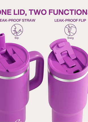 32 oz Tumbler with Handle and Straw: Stainless Steel Insulated Tumbler Keeps Cold for 24 Hours, Leakproof Travel Cup Fits in Cup Holder and BPA-Free,Bright Magenta