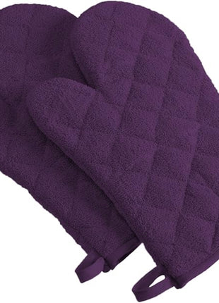 DII Basic Terry Collection 100% Cotton Quilted, Oven Mitt, Eggplant, 2 Piece