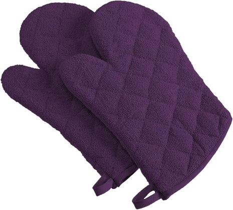DII Basic Terry Collection 100% Cotton Quilted, Oven Mitt, Eggplant, 2 Piece