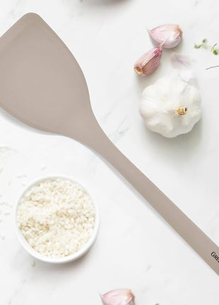 GreenPan Silicone Solid Turner Spatula, Flipping Cooking Kitchen Utensil, Flexible Rubber Nonstick Cookware, Rigid Steel Core, Heat-Resistant, Anti-Slip Handle, BPA-Free, Dishwasher Safe, Taupe