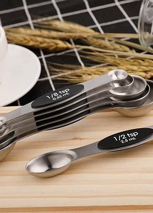 Magnetic Measuring Spoons Set of 6 Stainless Steel Dual Sided Stackable Teaspoon for Measuring Dry and Liquid Ingredients
