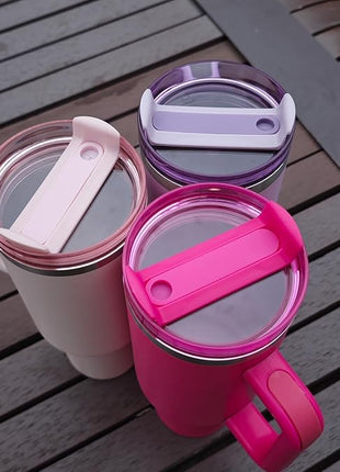 40 OZ Tumbler Lid Replacement Fit for Stanley Cup, 2 Pack Clear Replacement Lids Fit for Stanley Travel Tumbler, Spill Proof Tumbler Covers for Stanley Cup Accessories(Pink)