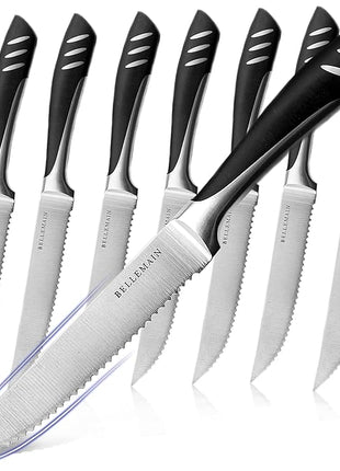 Bellemain Premium Steak Knives Set of 8, Kitchen Knife Sets with Steel Blades for Precise Cutting, Lightweight Steak Knife Set Stainless Steel & Durable, Serrated Steak Knives Dishwasher Safe