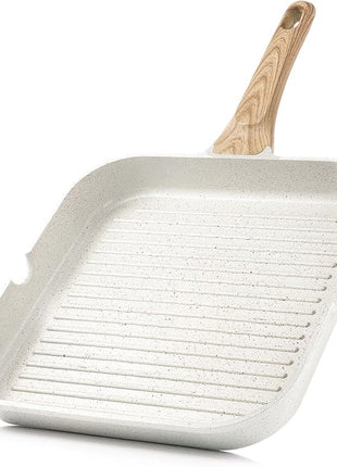 SENSARTE Nonstick Ceramic Grill Pan for Stove Tops, Versatile Square Grilling Pan with Pour Spouts, Durable Grill Skillet for All Stoves(Gas,Electric,Induction) Non Toxic-PTFE,PFAS,PFOA Free, 9.5Inch