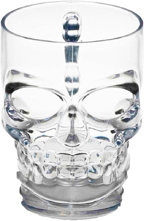 Circleware Skull Face Beer Mug Drinking Glasses with Handle, Set of 2, Heavy Base Funny Entertainment Glassware for Water, Juice and Halloween Decorations Beverage Gifts, 17.6 oz.