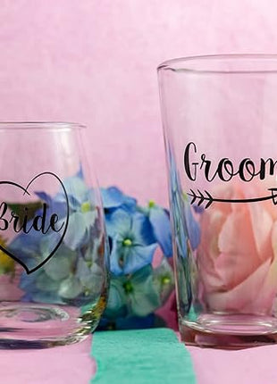 Cute Wedding Gifts - Bride and Groom Novelty Wine Glass and Beer Glass Combo - Engagement Gift for Couples