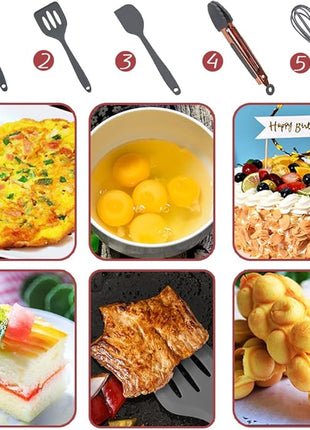 Rose Gold And Grey Mini Kitchen Utensil Small Five-Piece Set Tiny Silicone Kids Kitchen Tools Whisk Spatula Tongs Spoon And Slotted Spatula For Cooking(Kids Baking Supplies) Grey