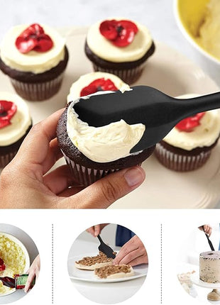 HOTEC 600℉ Heat Resistant BPA-Free Silicone Rubber Spatula Set,Kitchen Cooking Spatulas, Baking, Mixing for Non Stick Cookware, Dishwasher Safe, Black Set of 5