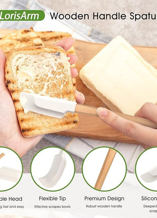 Wooden Handle Spatula Set, 12" & 9" Rubber Spatula Silicone Spatulas for Baking Cooking and Mixing.