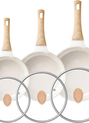 Non Stick Frying Pans - Granite Frying Pan Set Nonstick Frying Pan with Lid Egg Pan Omelette Pans for Cooking Pan Set, Kitchen Skillet Set Induction Cookware Chef's Pan Gift, 8", 9.5" &11"