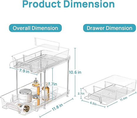 Vtopmart 4 Pack 2 Tier Bathroom Under Sink Organizers and Storage, Clear Kitchen Pantry Organization, Pull Out Medicine Cabinet Organizer with Movable Dividers