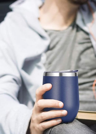 VEGOND 12oz Stainless Steel Wine Tumbler with Lid and Straw, Double Wall Vacuum Insulated Stemless Wine Glass Tumbler Cup, Coffee Mug for Cold Hot Drinks